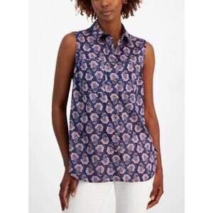 Nautica Jeans Women’s Button Shirt Sleeveless Paisley Print‎ Pink Navy Size M